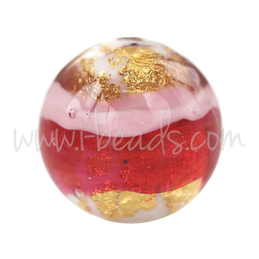 Acheter Perle de Murano ronde rose et or 12mm (1)