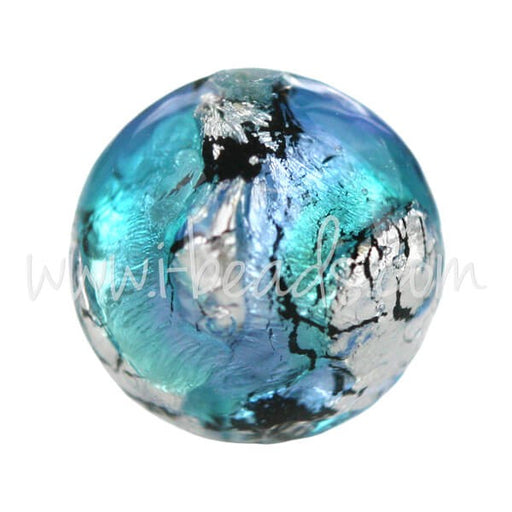 Vente Perle de Murano ronde bleu et argent 12mm (1)