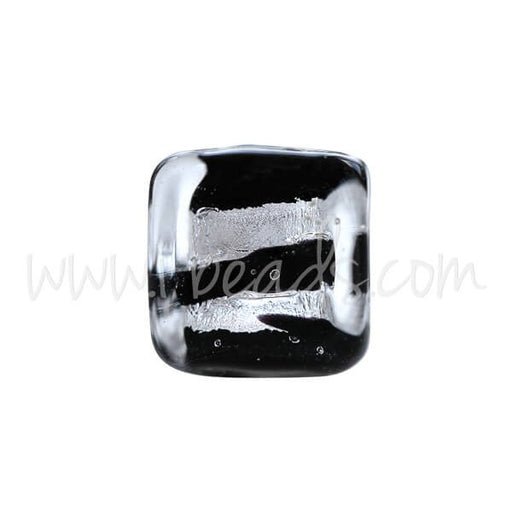 Creez Perle de Murano cube noir et argent 6mm (1)