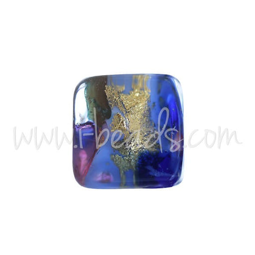 Acheter Perle de Murano cube multicolore bleu et or 6mm (1)