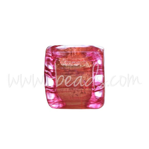 Achat Perle de Murano cube rubis et or 6mm (1)