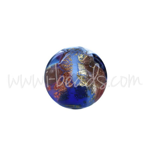 Creez Perle de Murano ronde multicolore bleu et or 6mm (1)