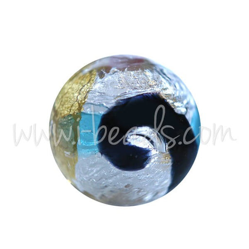 Vente Perle de Murano ronde noir bleu et argent or 10mm (1)