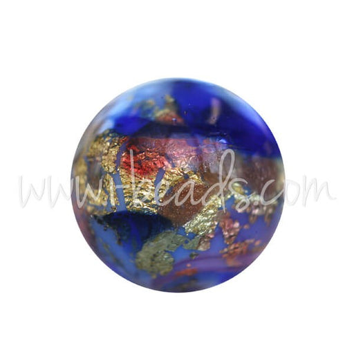 Creez Perle de Murano ronde multicolore bleu et or 10mm (1)