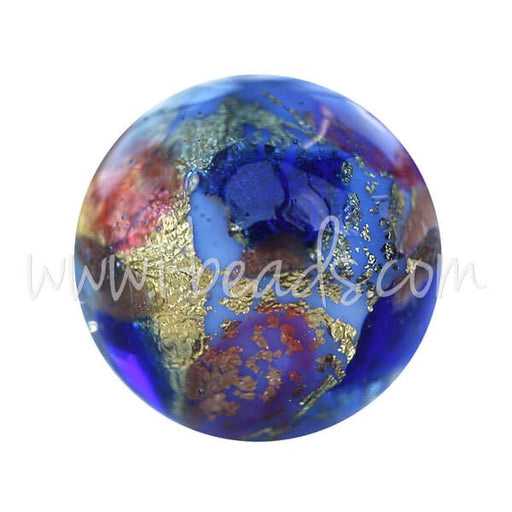 Acheter Perle de Murano ronde multicolore bleu et or 12mm (1)