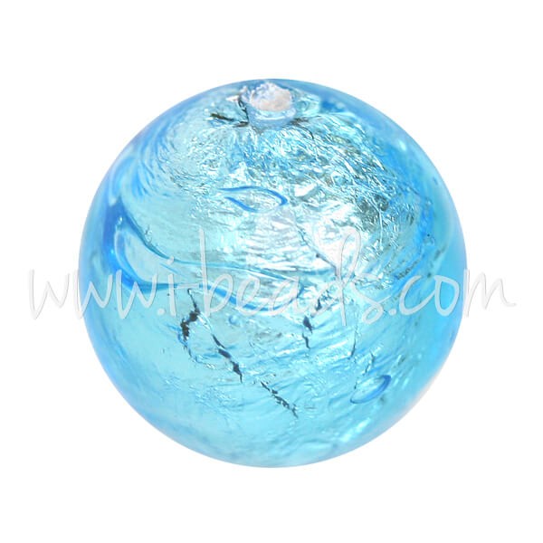 Creez Perle de Murano ronde aquamarine et argent 12mm (1)