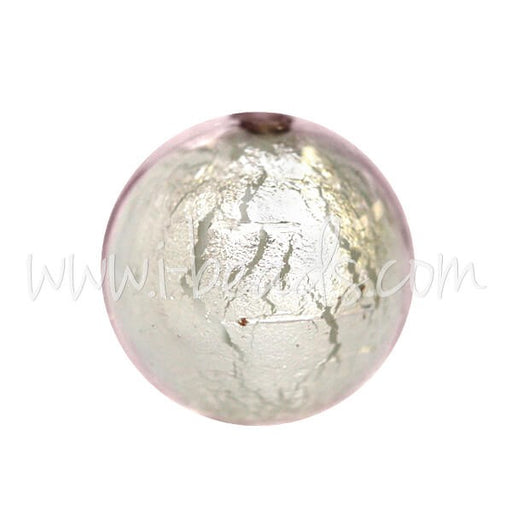 Acheter Perle de Murano ronde cristal rose clair et argent 10mm (1)