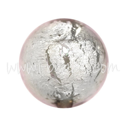 Creez Perle de Murano ronde cristal rose clair et argent 12mm (1)