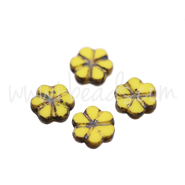 Vente Perles en verre de Boheme fleur jaune et picasso 10mm (4)