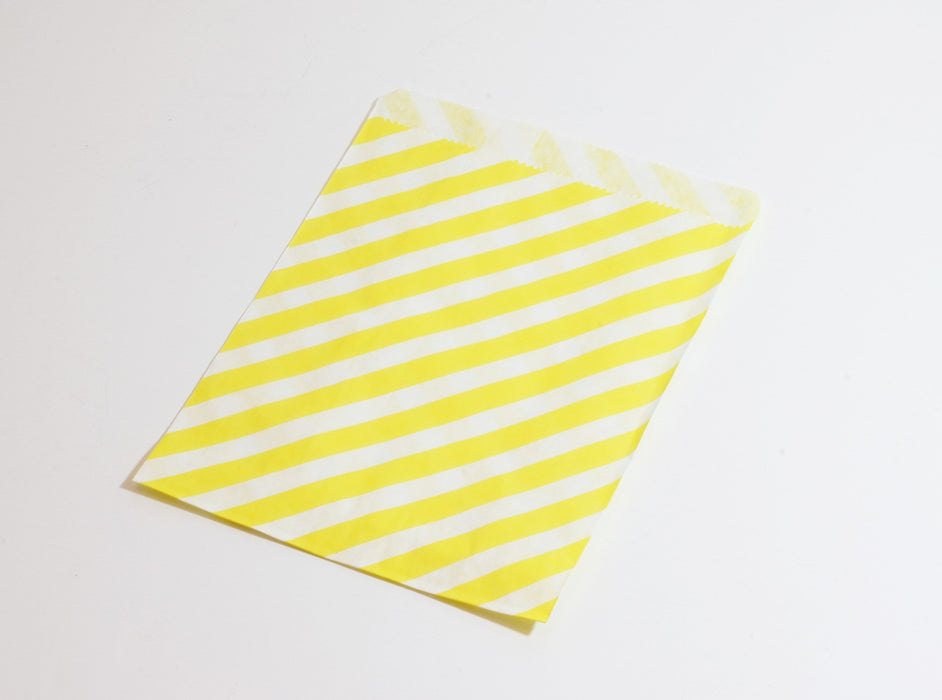 Vente au détail sachet cadeau en papier jaune à rayures 13x18cm