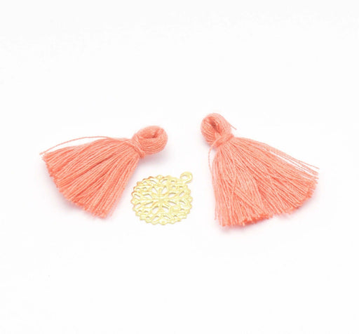 Achat 2 pompons rouge clair corail 2,5 -3 cm - pour bijoux, couture ou déco