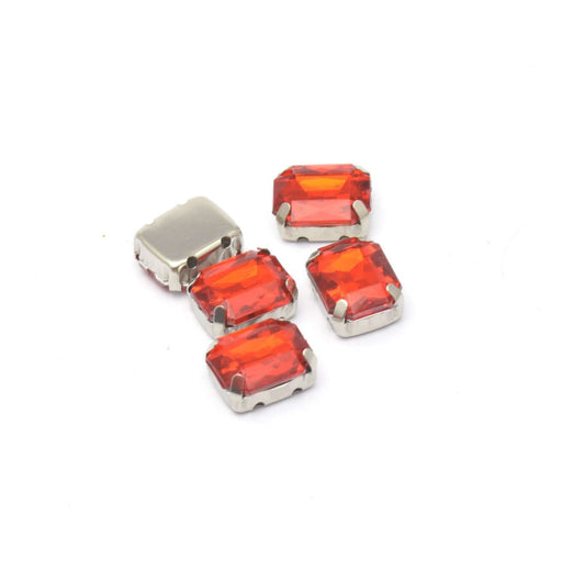 Achat 5 perles strass rectangles rouge 10x8x4.5 mm trou 1 mm à coudre ou coller - Strass en acrylique