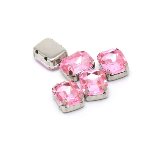 Achat 5 perles strass rectangles rose clair 10x8x4.5 mm trou 1 mm à coudre ou coller - Strass en acrylique