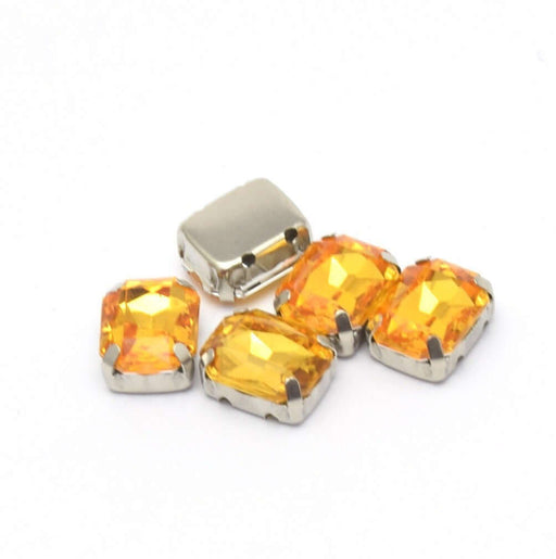Achat 5 perles strass rectangles jaune 10x8x4.5 mm trou 1 mm à coudre ou coller - Strass en acrylique