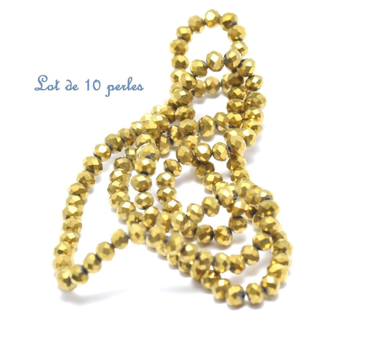 Achat au détail 10 perles en verre plaqué doré 4x3 mm, trou: 1 mm 10 perles/