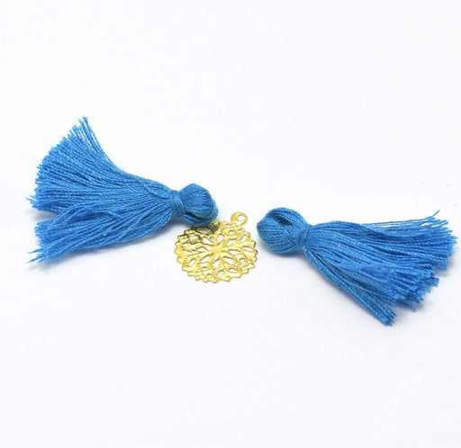 Achat 2 pompons bleu primaire 2,5 -3 cm - pour bijoux, couture ou déco de sacs, coussins,...