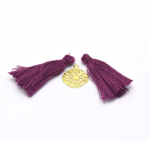 Achat 2 pompons violet foncé quetsche 2,5 -3 cm - pour bijoux, couture ou déco de sacs, coussins,...
