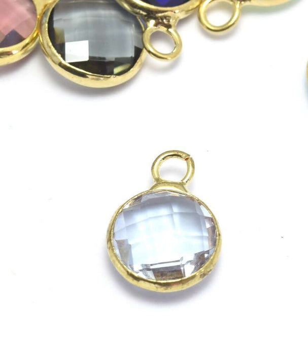 Achat au détail 1 pendentif or 12x9x5 mm, Trou: 2 mm et verre à facettes crystal avec contours dorés
