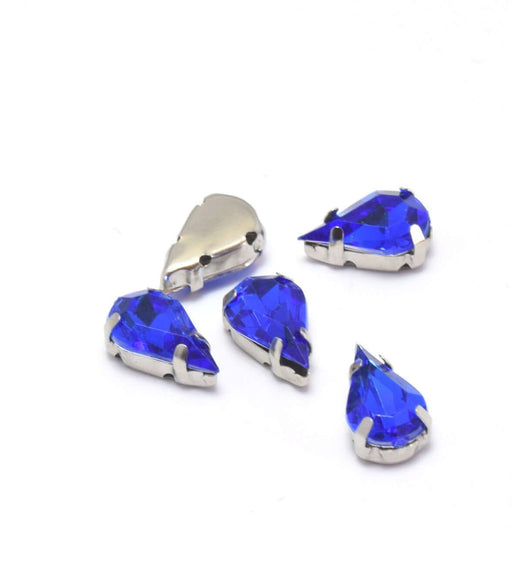 Achat en gros 5 perles strass sertis gouttes bleu roi 13x8x5.5 mm, Trou: 1 mm à coudre ou coller Strass en acrylique