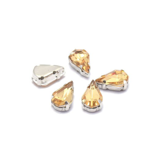 Achat 5 perles strass sertis gouttes jaune peche13x8x5.5 mm, Trou: 1 mm à coudre ou coller Strass en acrylique
