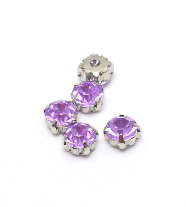 Vente 5 perles strass rond violet parme sertis 8x8x6 mm, Trou: 1 à 1.5 mm à coudre ou coller Strass en acrylique
