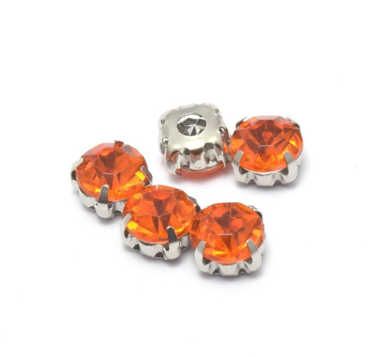 Creez 5 perles strass rond orange sertis 8x8x6 mm, Trou: 1 à 1.5 mm à coudre ou coller Strass en acrylique