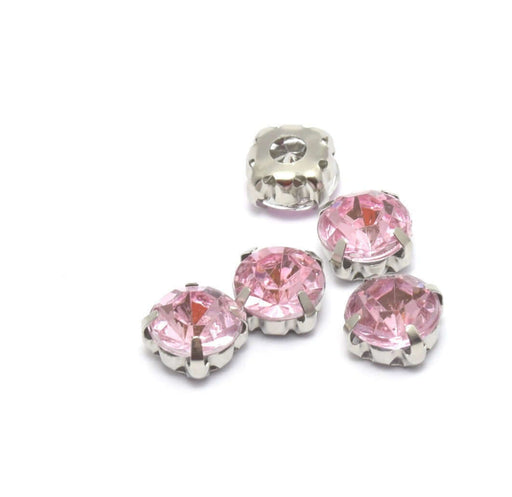 Achat 5 perles strass rond rose sertis 8x8x6 mm, Trou: 1 à 1.5 mm à coudre ou coller - Strass en acrylique