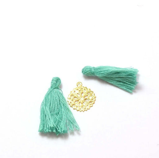 Achat 2 pompons vert amande VIF 2,5 -3 cm - pour bijoux, couture ou déco