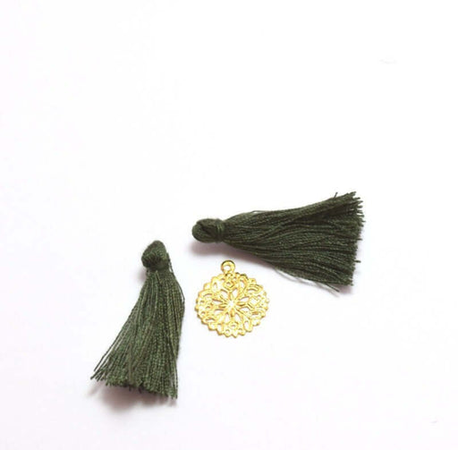Achat 2 pompons vert sapin foncé 2,5 -3 cm - pour bijoux, couture ou déco