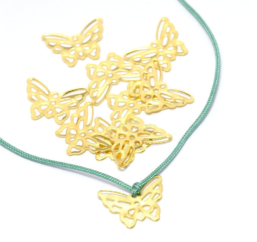 Achat breloques et connecteur x 10 papillons Or 11x15x0.6 mm, Trou: 1 mm - lot de 10 breloques papillon pour création de bijoux