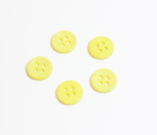 Achat boutons jaune ronds x5 uni en résine - 11mm - à coudre - 4 trous