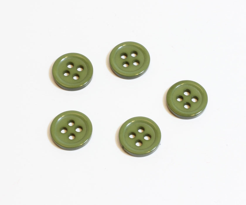 Vente en gros x5 boutons rond vert kaki uni en résine 11mm à coudre 4 trous