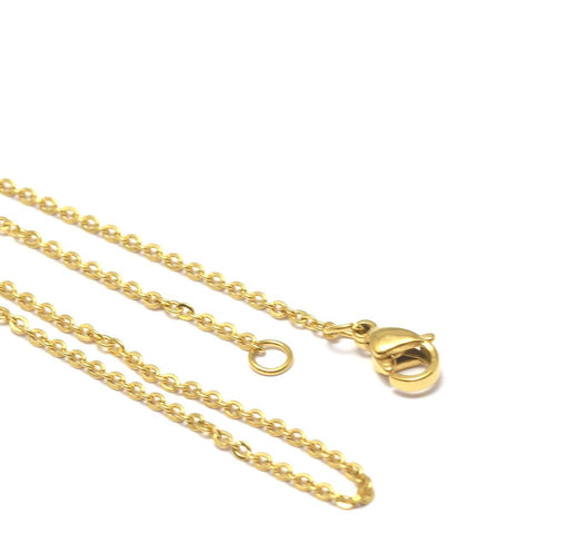 Achat chaine fine collier complet 45cm en acier inoxydable, 2x 1.5x 0.2mm avec fermoir, or ideal pour des pendentif