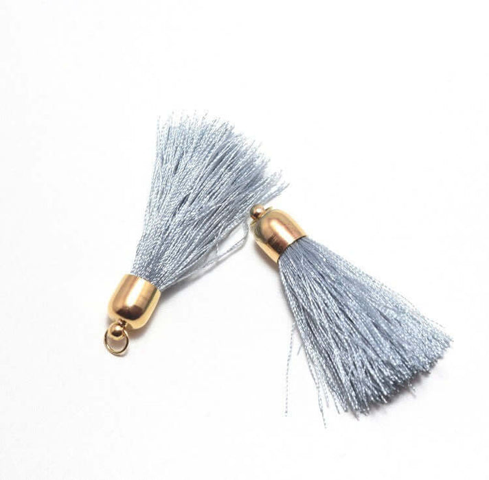 Vente au détail 2 pompons fil bleu gris avec embout et anneau. Taille 4,5 cm pour bijoux, couture ou déco de sacs,