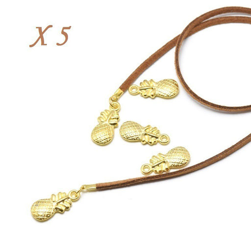Creez avec X5 pendentifs ananas en metal plaqué doré OR 19,5x9x3 mm, Trou: 2 mm .