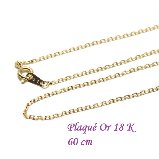 Creez chaine 60 cm plaqué or 18 k collier complet maille forcat 2x1.5x0.5mm avec fermoir, or ideal pour des pendentifs ou sautoir