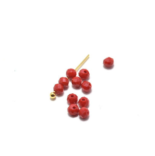 Achat 10 perles rouge à facettes en verre imitation jade 3.5~4x2.5~3mm trou: 0.5mm - à enfiler à un fil un clou perlé en breloque