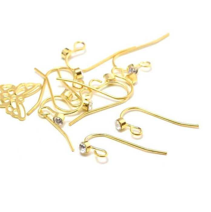 Acheter en gros 5 paires dormeuses crochets x10 boucles d'oreilles dorées et strass 18mm en laiton apprèt création bijoux