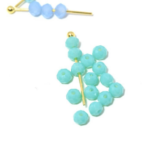 Achat 10 perles bleu vert caraibe N° 2 à facettes en verre imitation jade 3.5~4x2.5~3mm trou: 0.5mm - à enfiler à un fil un clou perlé
