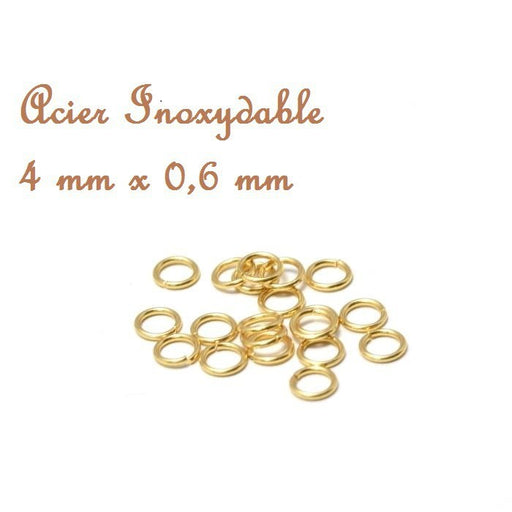 Creez anneaux ouverts dorés acier x20 4 mm x 0.6 mm pour attache perles, breloques ou pendentifs