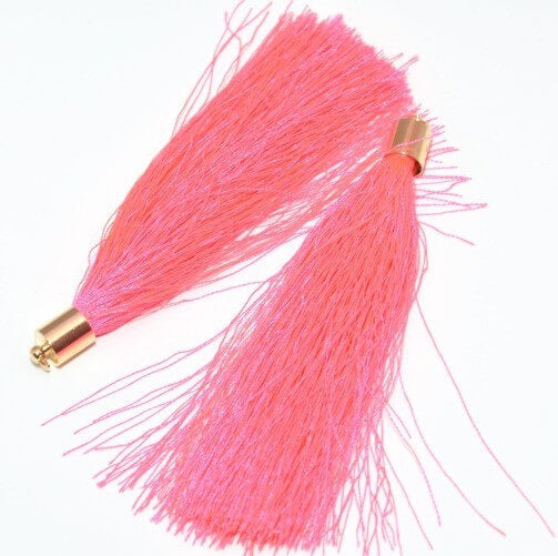 Achat 1 pompon fil rose fluo doré avec embout et anneau. Taille 10 cm - pour bijoux, couture ou déco de sacs,