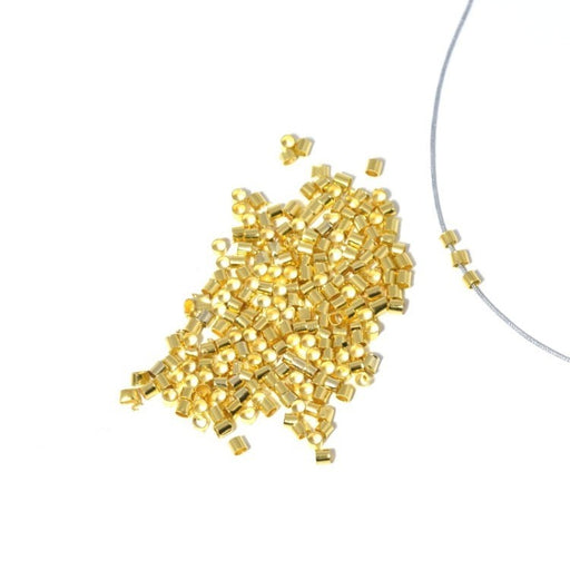 Achat en gros lot de perles tubes à écraser dorées 2mm trou 1,5 mmLaiton doré 5 gr environ 450pcs par sachet