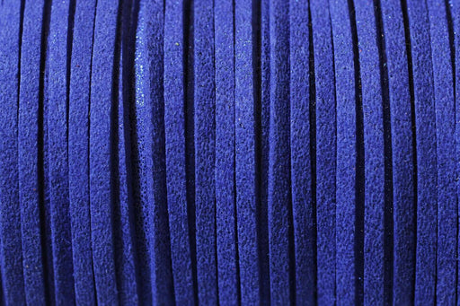 Achat 2 mètres suédine brillante bleue électrique 3mm - cordon en coupon de 2 mètres