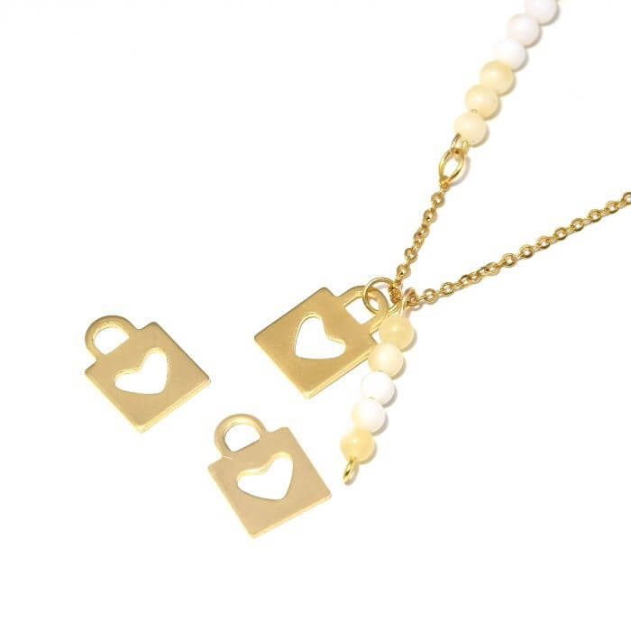 Acheter en gros acier OR 2 fines perles breloque serrure cadenas 16.5x11.5x1 mm, Trou: 3 mm Acier Inoxydable Apprèts bijoux par 2