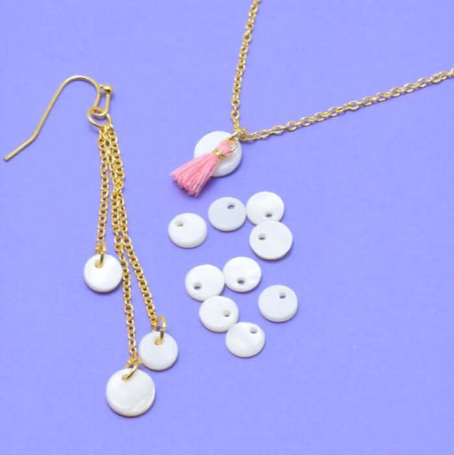 Achat 10 perles plates médaille en nacre 6x1 mm, trou: 1 mm 10 perles