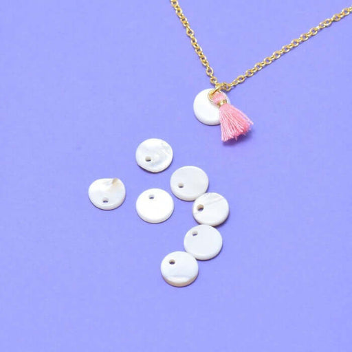 Acheter 10 perles plates médaille en nacre 8 x1 mm, trou: 1 mm 10 perles