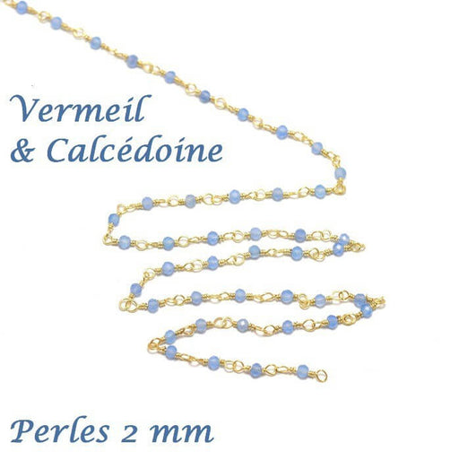 Creez 10 cm chaine rosaire vermeil et très fine pierre fine Calcédoine2 mm pour ras du cou, sautoir, BO et bracelet