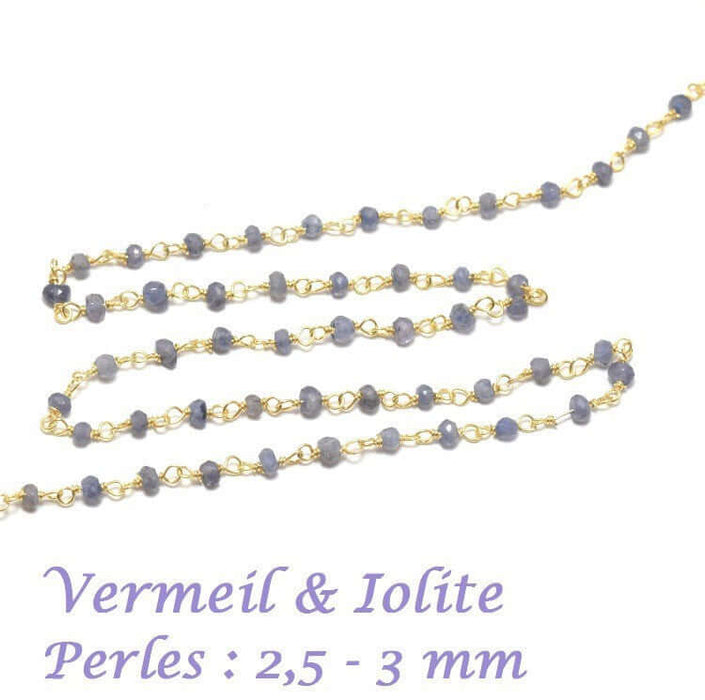 Achat en gros 10 cm chaine rosaire vermeil et très fine pierre fine Iolite2,5 3 mm pour ras du cou, sautoir, BO et bracelet