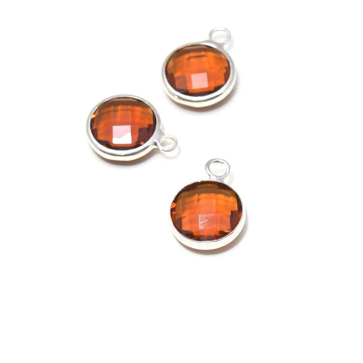 Achat 1 pendentif argent 12x9x5 mm ambre, Trou: 2 mm et verre à facettes avec contours argentés