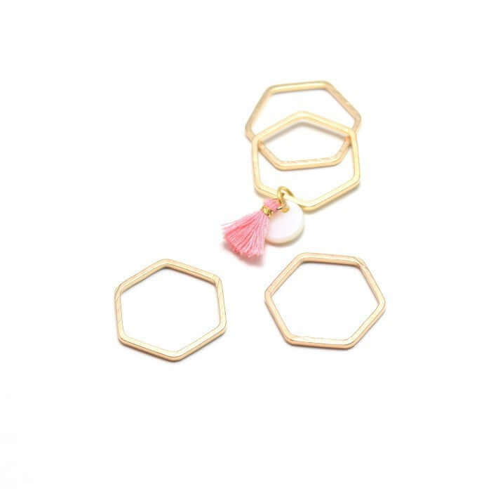Vente au détail 4 anneaux connecteurs polygone hegagone 20x18x1 mm laiton doréconnecteurs bijoux